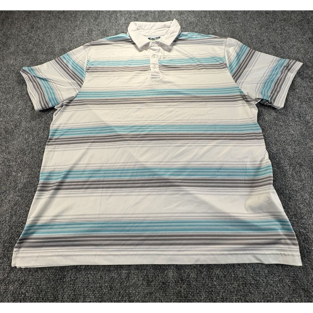 Ben Hogan Performance Polo Shirt 2XL White Blue Stripe Golf Stretch